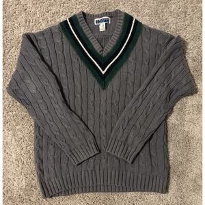 Harbour Classics Gray Cable-Knit V-Neck Pullover Sweater Ramie Cotton Size L